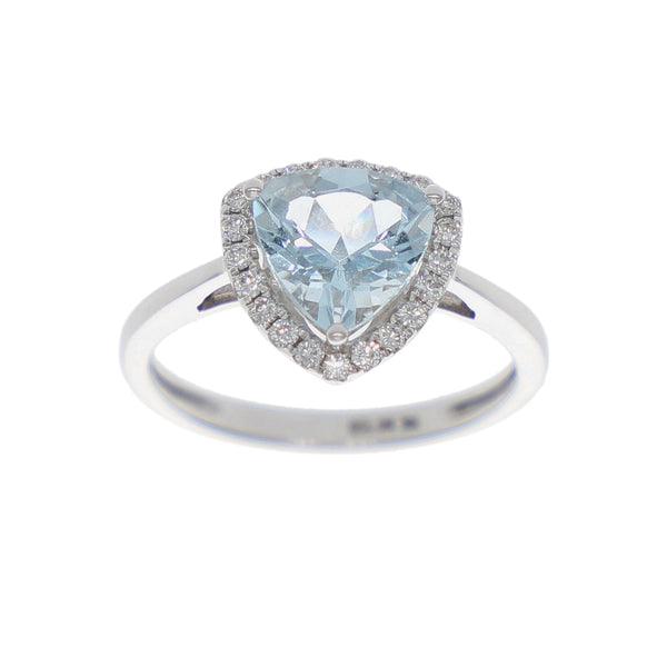 Anillo Oro Blanco Aguamarina y Brillantes AN-10600