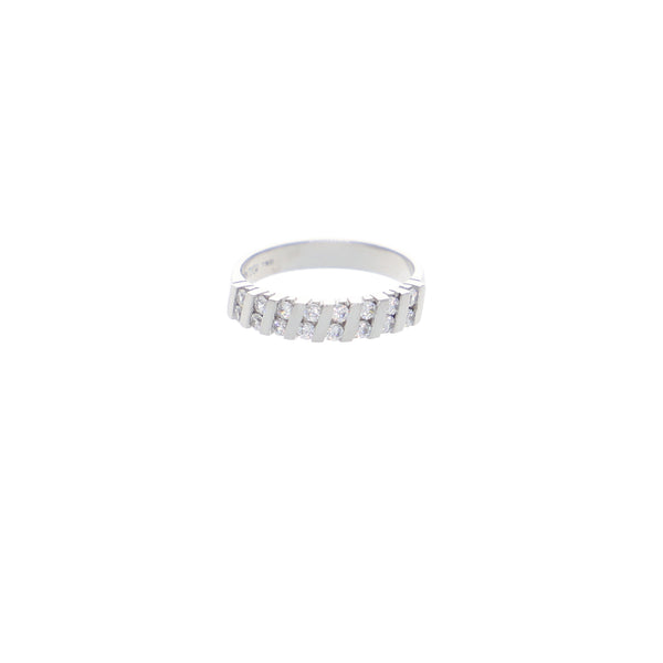 Anillo Oro Blanco y Circones Medio Cintillo AN-13678