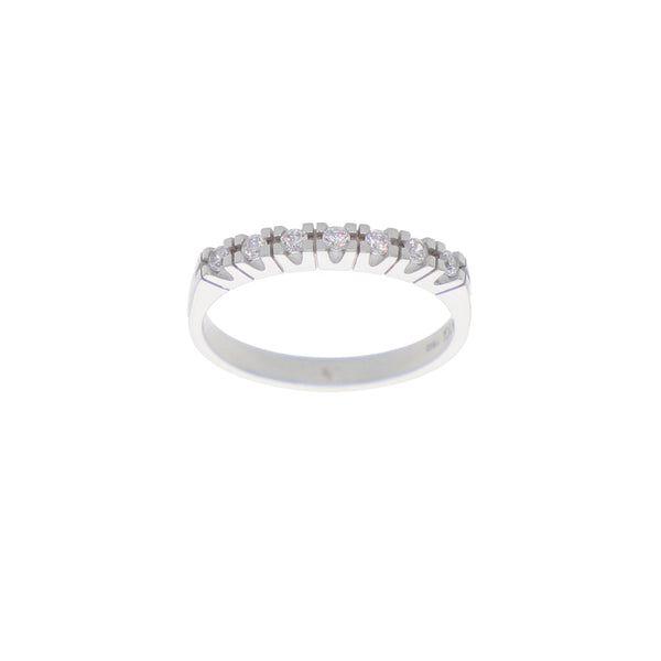 Anillo Oro Blanco y Circones Medio Cintillo AN-14409