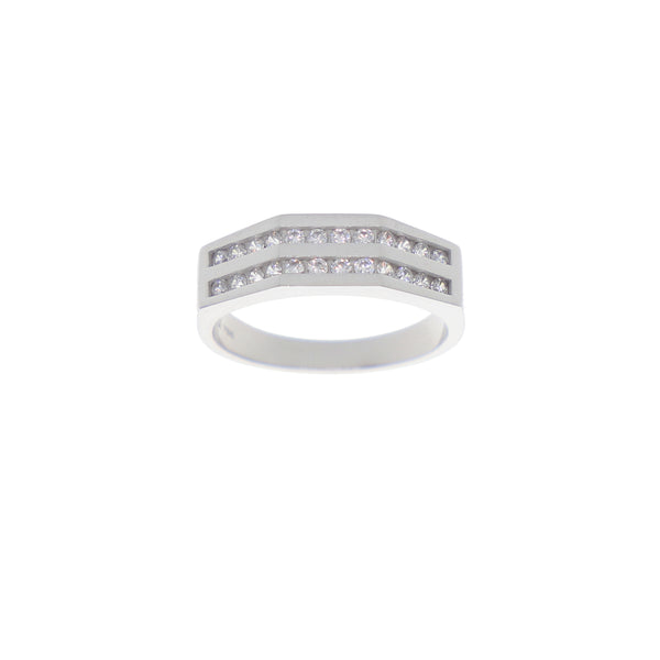 Anillo Oro Blanco y Circones Medio Cintillo AN-13685