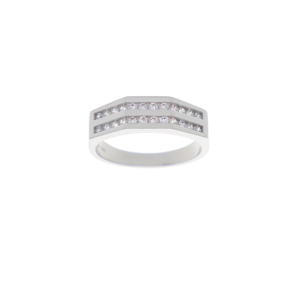 Anillo Oro Blanco y Circones Medio Cintillo AN-13685