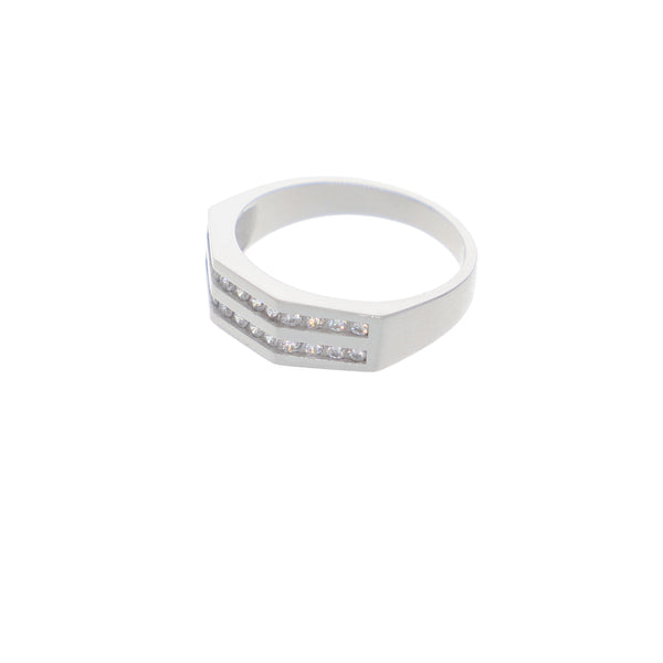Anillo Oro Blanco y Circones Medio Cintillo AN-13685