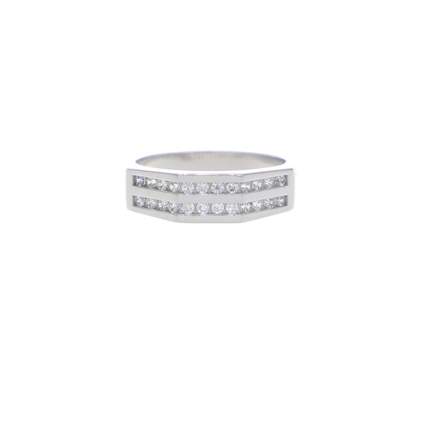 Anillo Oro Blanco y Circones Medio Cintillo AN-13685