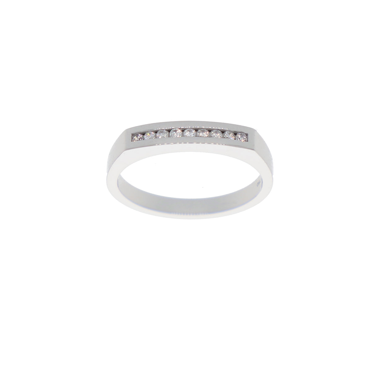 Anillo Oro Blanco y Circones Medio Cintillo AN-13686