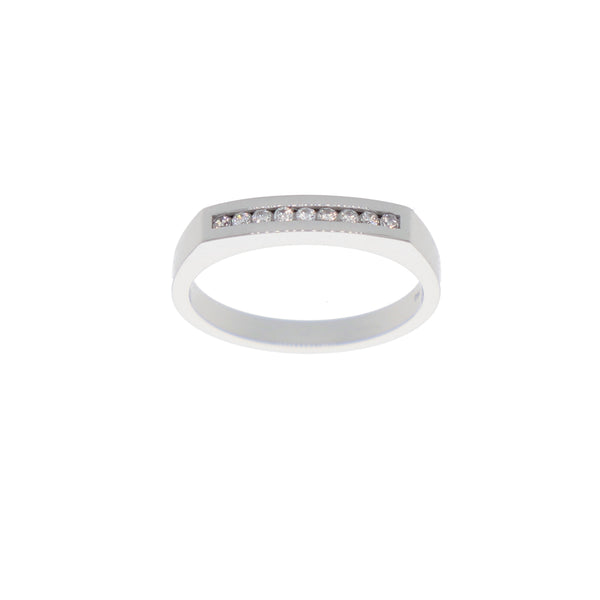Anillo Oro Blanco y Circones Medio Cintillo AN-13686
