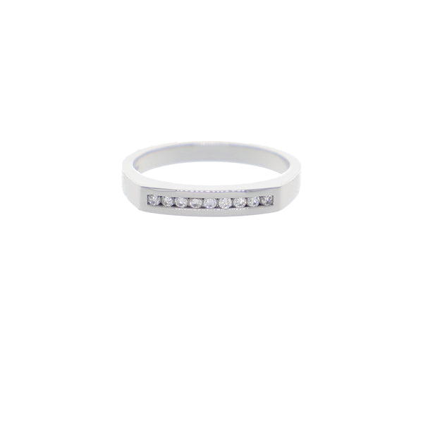 Anillo Oro Blanco y Circones Medio Cintillo AN-13686