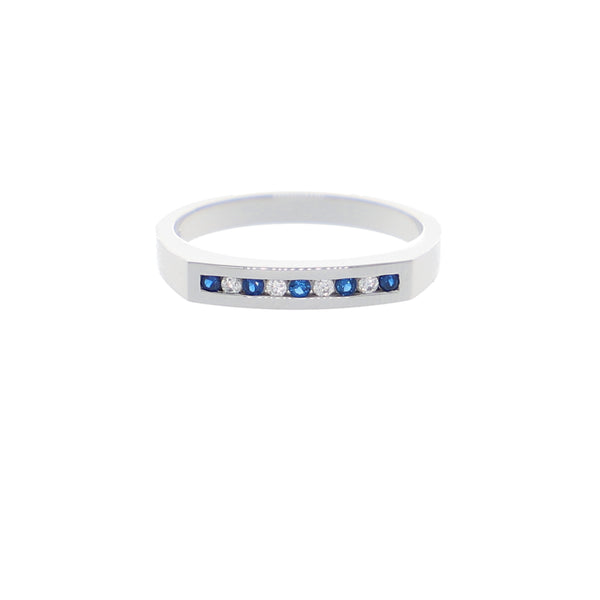 Anillo Oro Blanco y Circones Medio Cintillo AN-13687