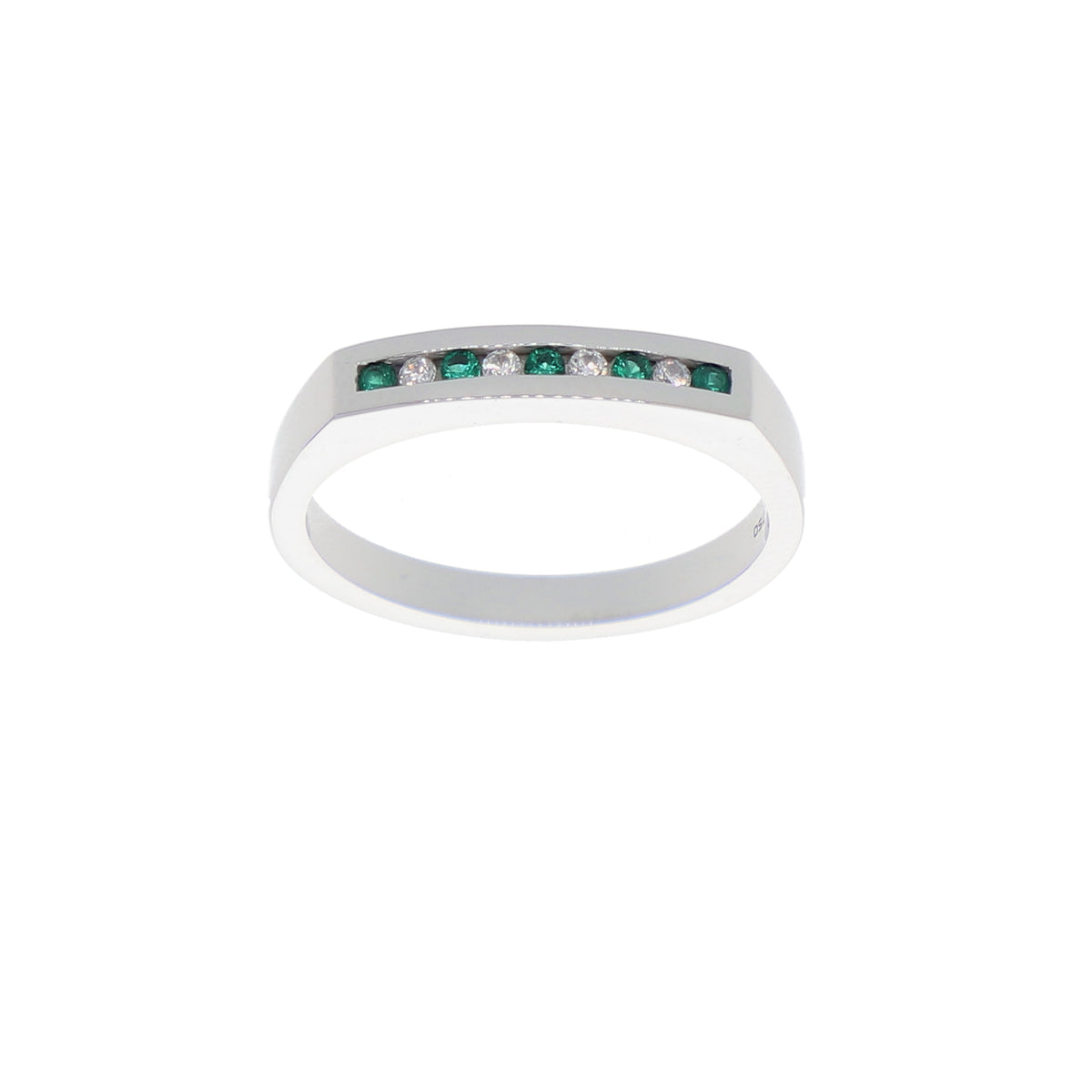 Anillo Oro Blanco y Circones Medio Cintillo AN-13688