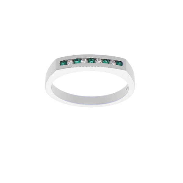 Anillo Oro Blanco y Circones Medio Cintillo AN-13688