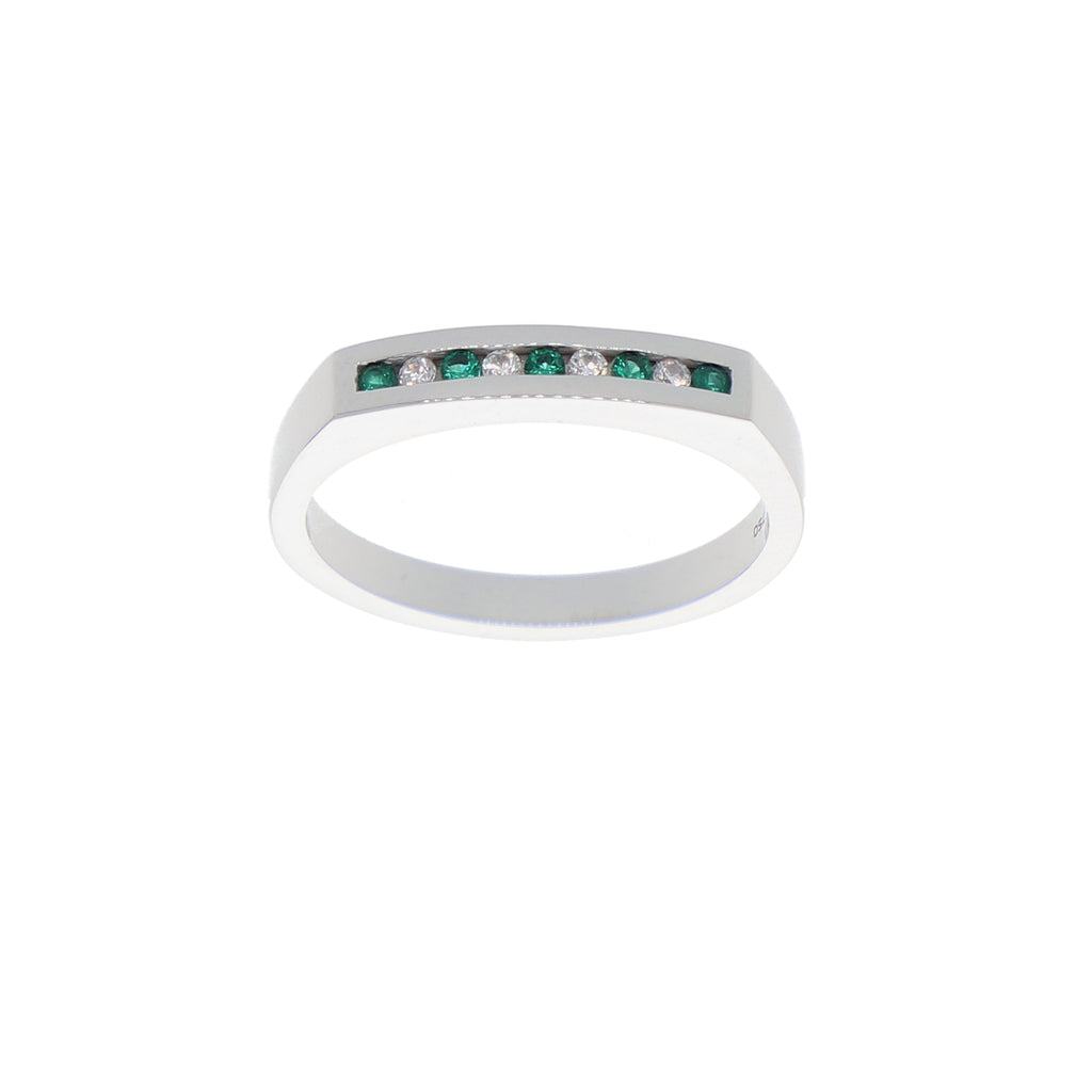 Anillo Oro Blanco y Circones Medio Cintillo AN-13688