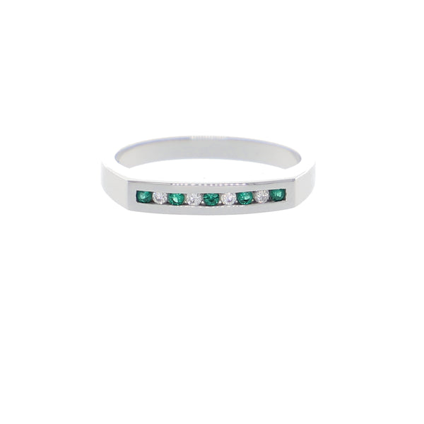 Anillo Oro Blanco y Circones Medio Cintillo AN-13688