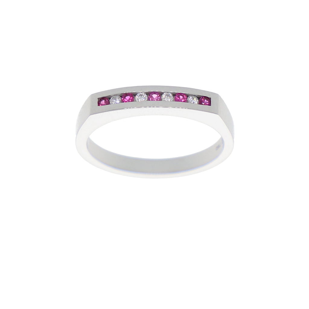 Anillo Oro Blanco y Circones Medio Cintillo AN-13689