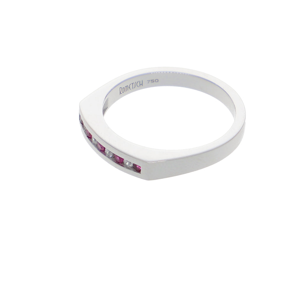 Anillo Oro Blanco y Circones Medio Cintillo AN-13689