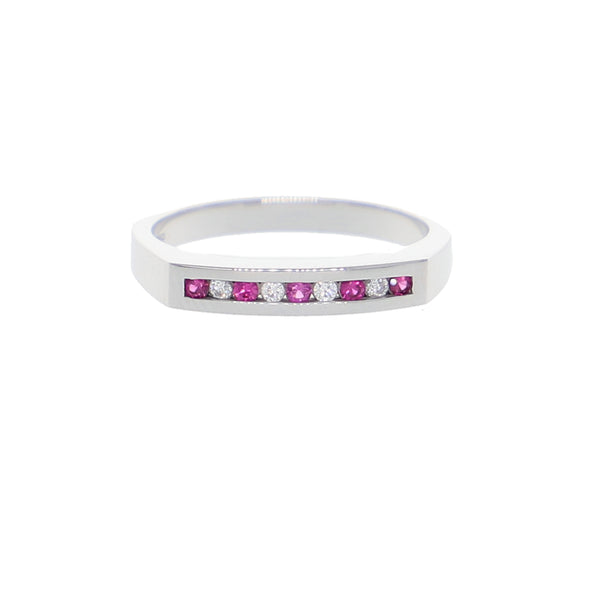 Anillo Oro Blanco y Circones Medio Cintillo AN-13689