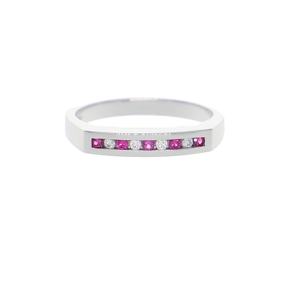 Anillo Oro Blanco y Circones Medio Cintillo AN-13689