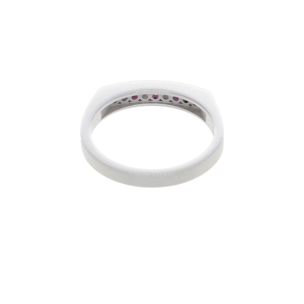 Anillo Oro Blanco y Circones Medio Cintillo AN-13689