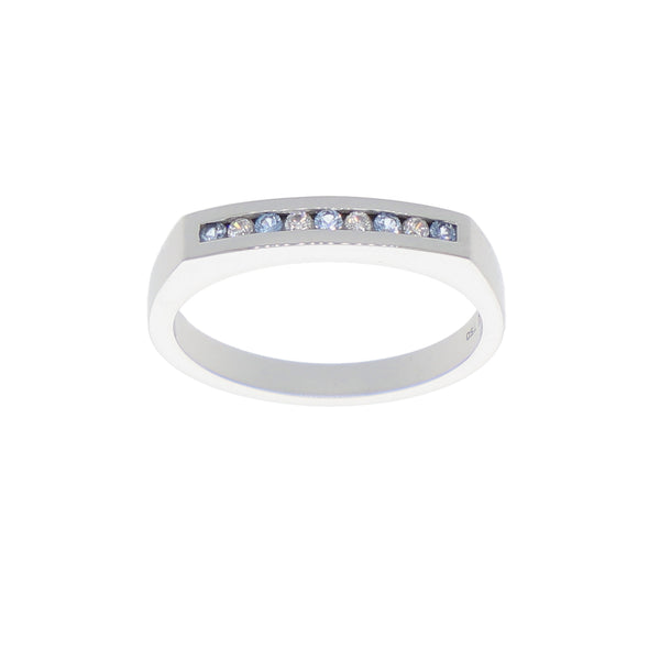 Anillo Oro Blanco y Circones Medio Cintillo AN-13690