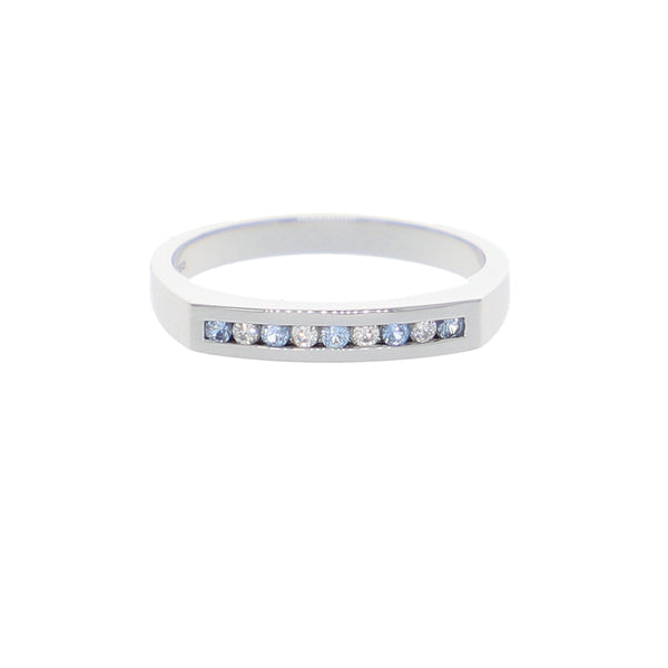 Anillo Oro Blanco y Circones Medio Cintillo AN-13690