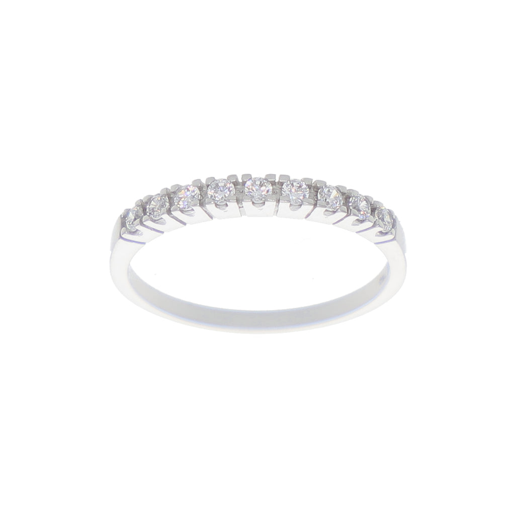 Anillo Oro Blanco y Circones Medio Cintillo AN-14412