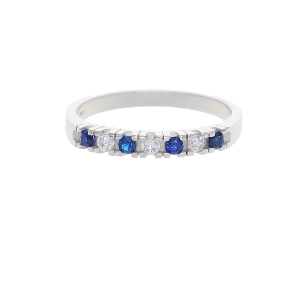 Anillo Oro Blanco y Circones Medio Cintillo AN-13698