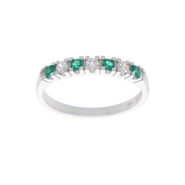 Anillo Oro Blanco y Circones Medio Cintillo AN-13699