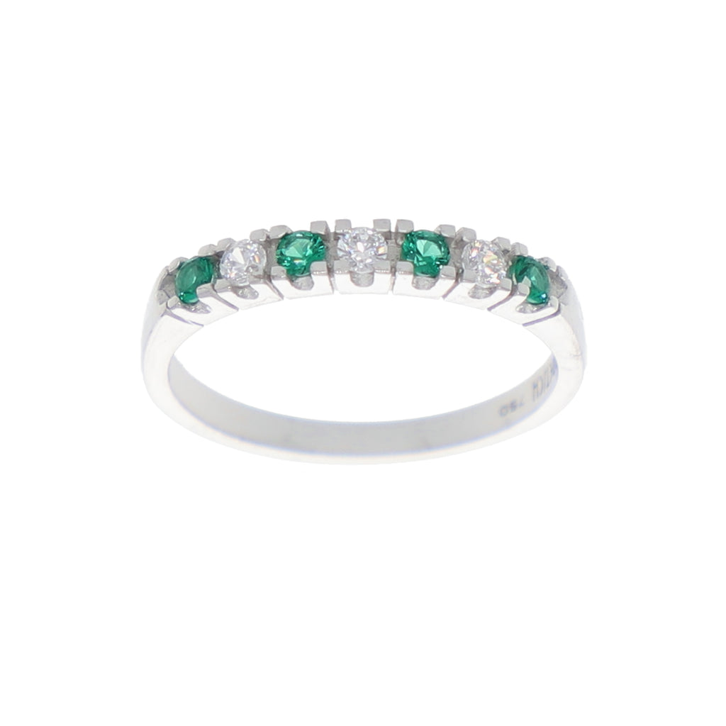 Anillo Oro Blanco y Circones Medio Cintillo AN-13699