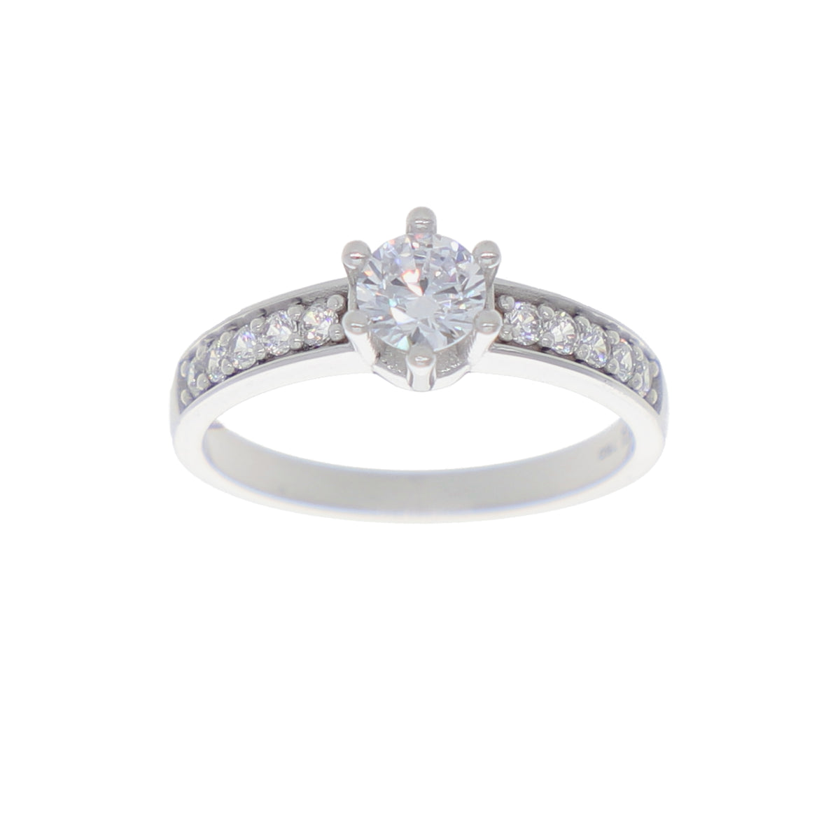 Anillo Oro Blanco y Circones Medio Cintillo AN-14416
