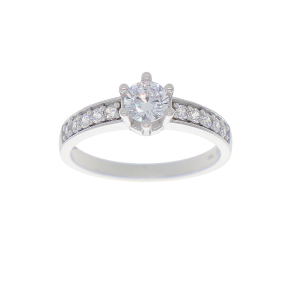Anillo Oro Blanco y Circones Medio Cintillo AN-14416