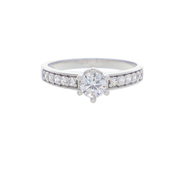 Anillo Oro Blanco y Circones Medio Cintillo AN-14416