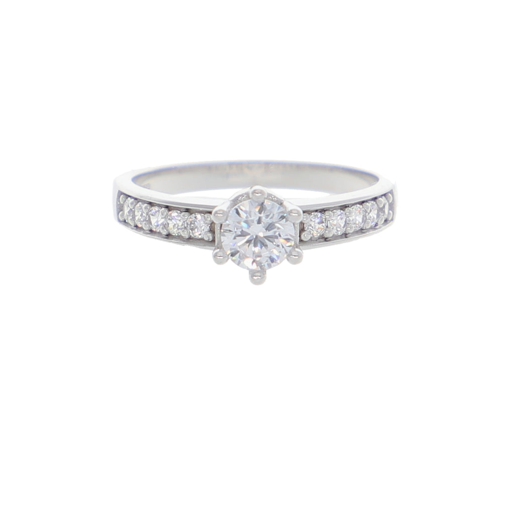 Anillo Oro Blanco y Circones Medio Cintillo AN-14416