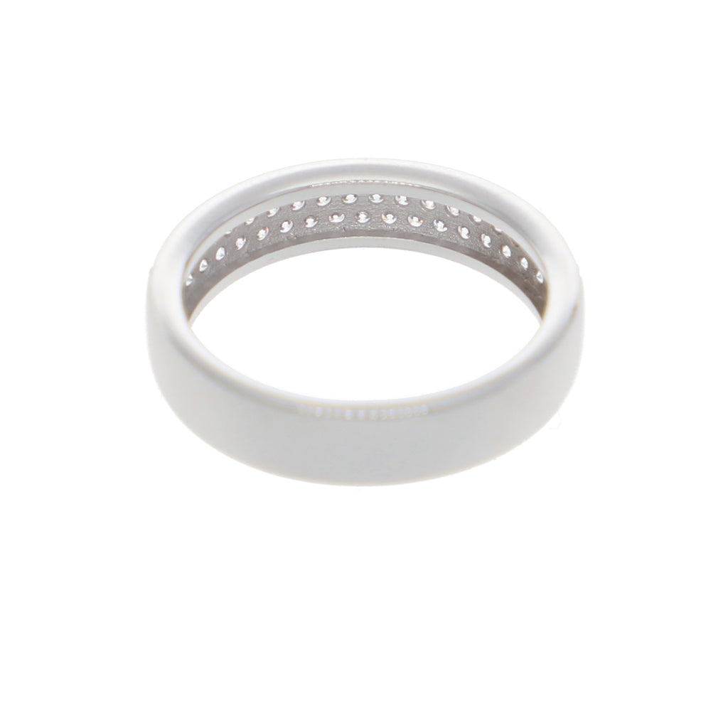 Anillo Oro Blanco y Circones Medio Cintillo AN-13702