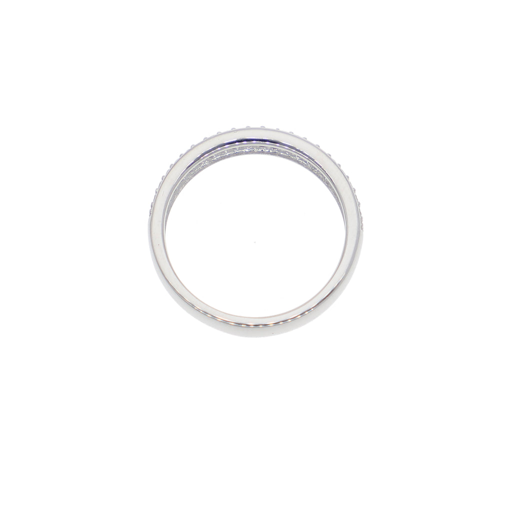 Anillo Oro Blanco y Circones Medio Cintillo AN-13703