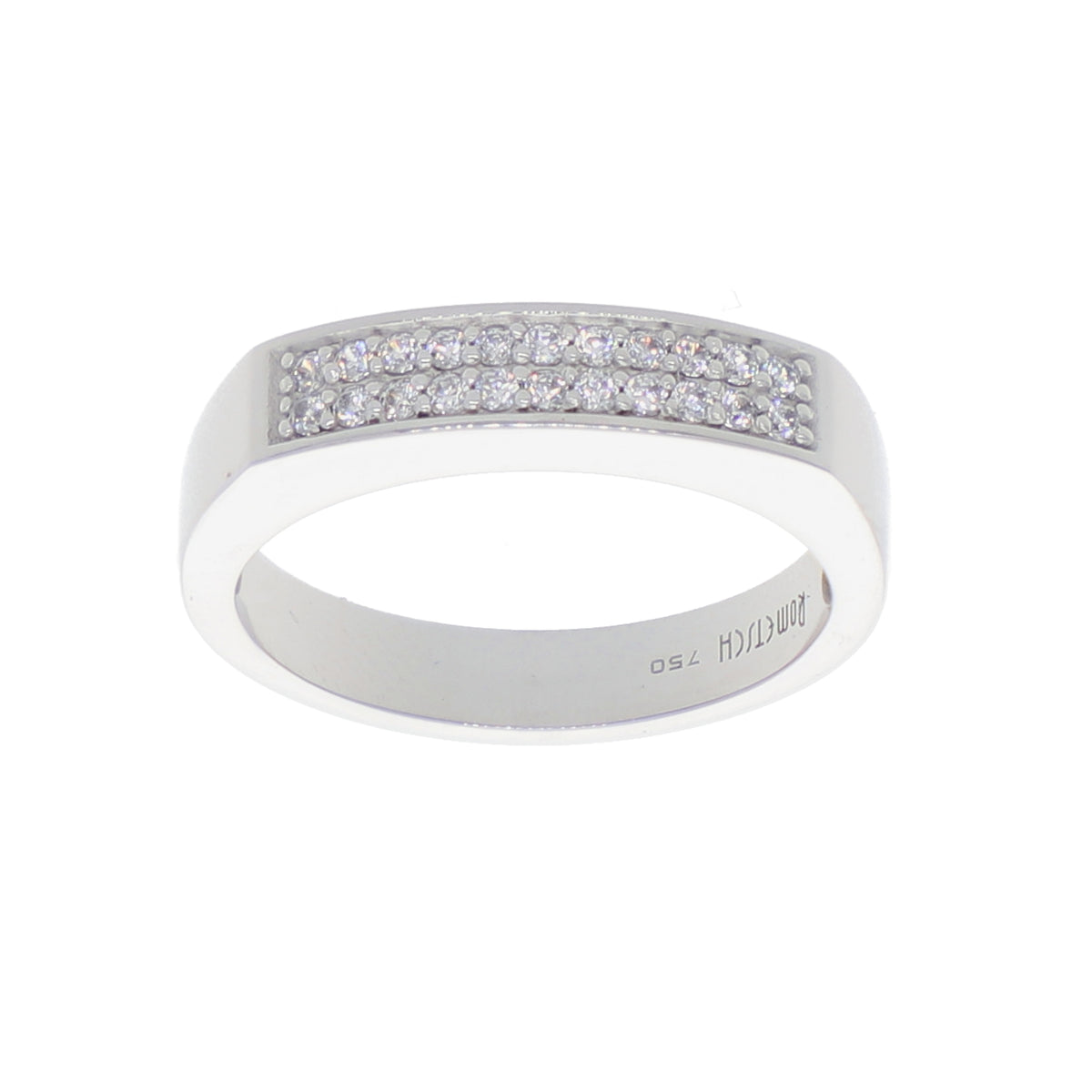 Anillo Oro Blanco y Circones Medio Cintillo AN-13704