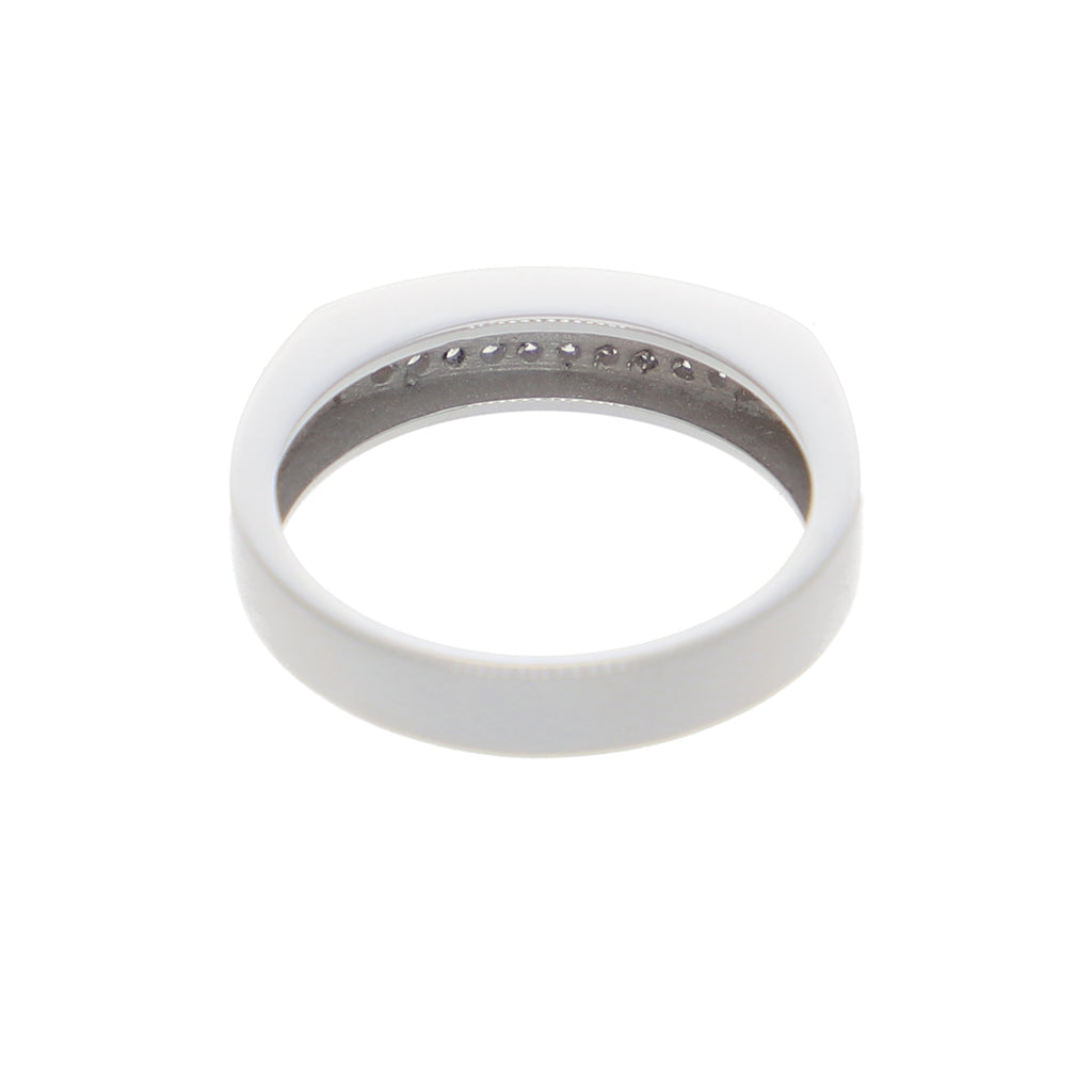 Anillo Oro Blanco y Circones Medio Cintillo AN-13704