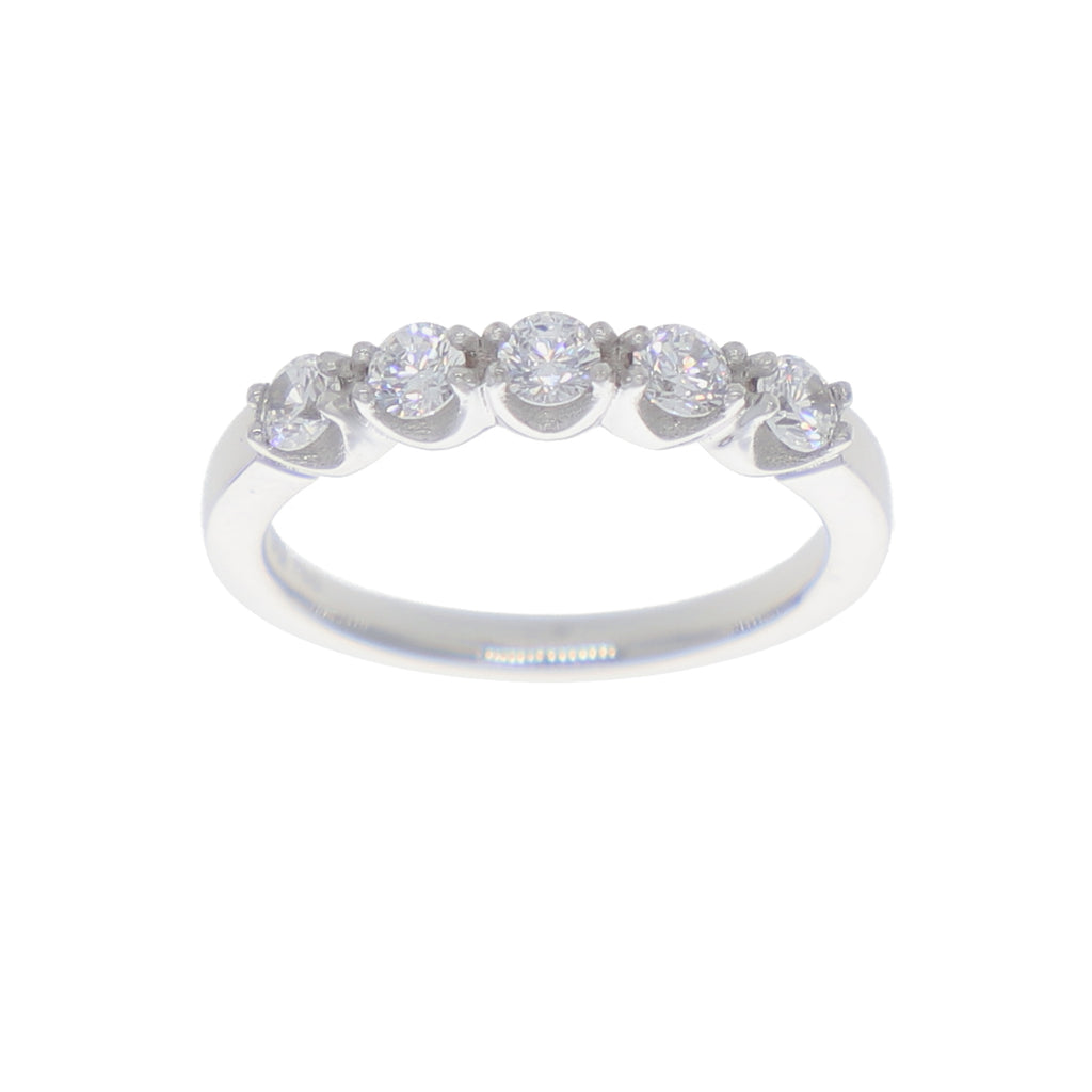 Anillo Oro Blanco y Circones Medio Cintillo AN-13709