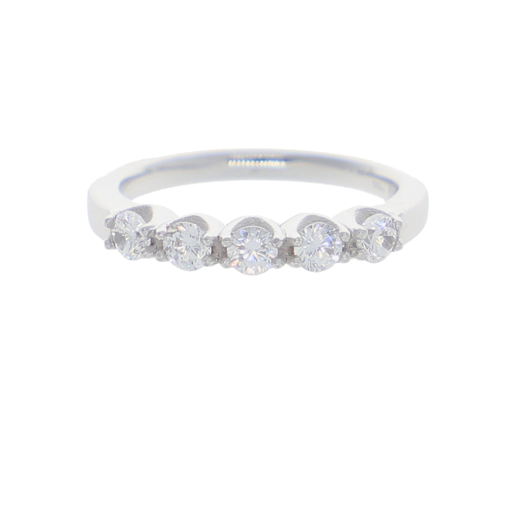 Anillo Oro Blanco y Circones Medio Cintillo AN-13709