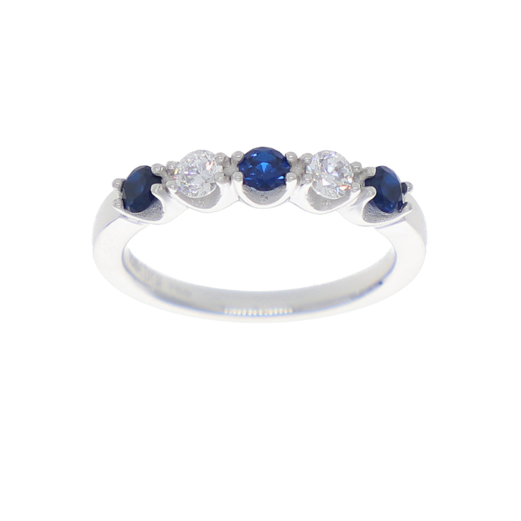 Anillo Oro Blanco y Circones Medio Cintillo AN-13710