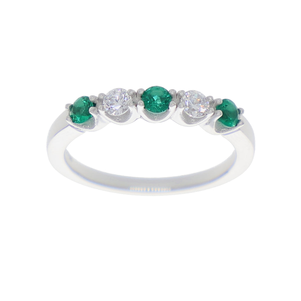 Anillo Oro Blanco y Circones Medio Cintillo AN-13711