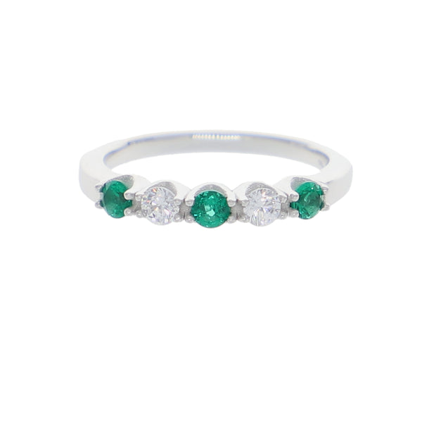 Anillo Oro Blanco y Circones Medio Cintillo AN-13711