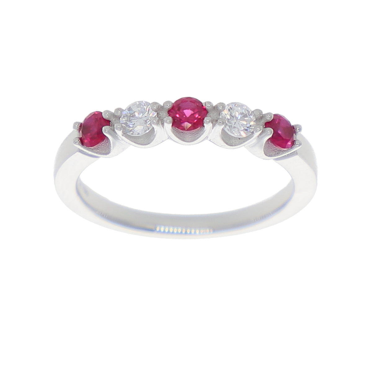 Anillo Oro Blanco y Circones Medio Cintillo AN-13712