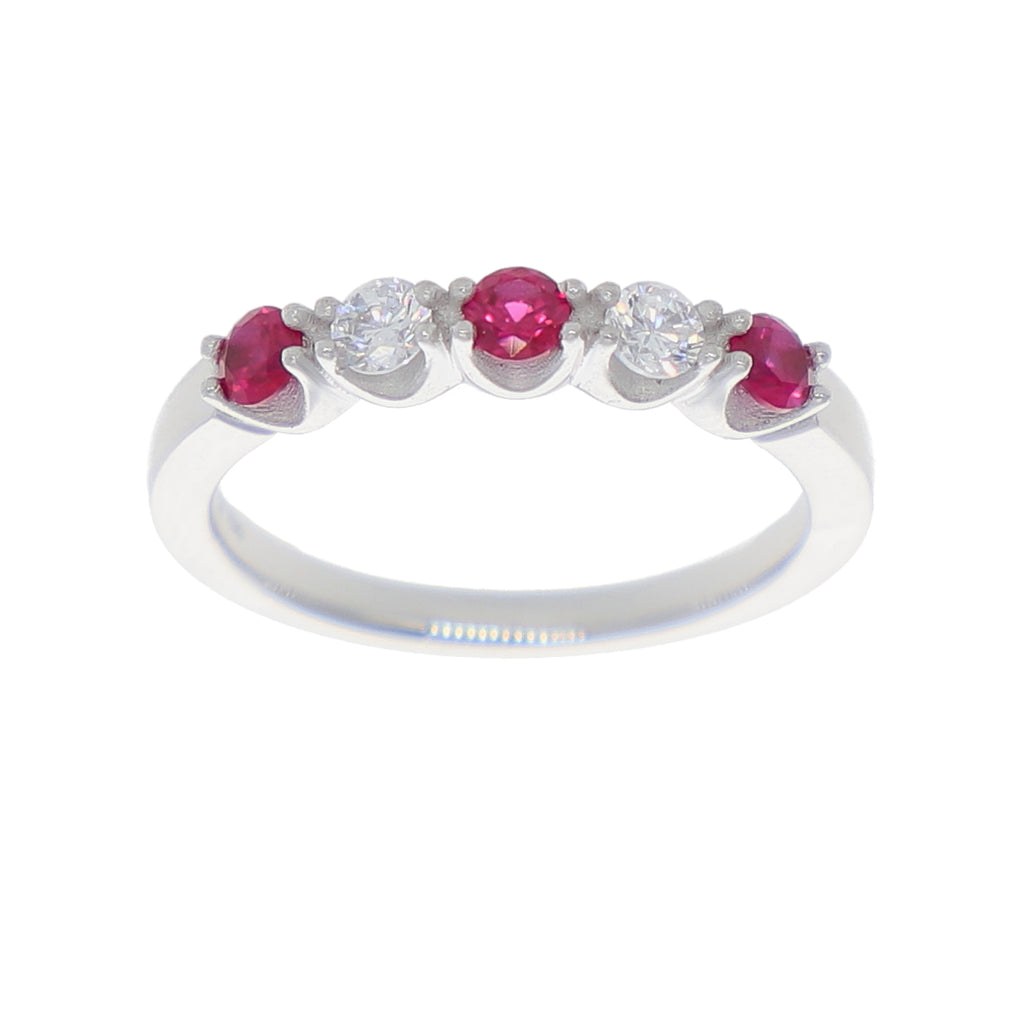 Anillo Oro Blanco y Circones Medio Cintillo AN-13712