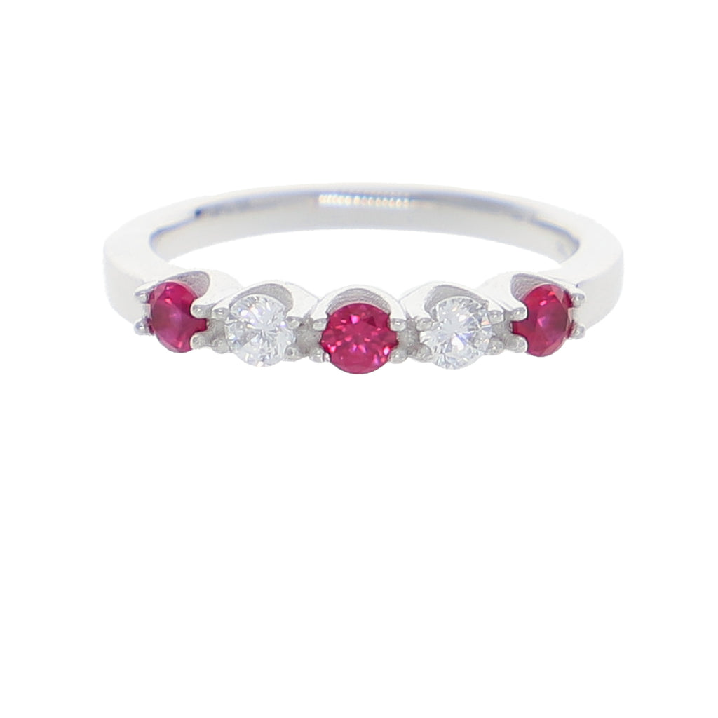 Anillo Oro Blanco y Circones Medio Cintillo AN-13712