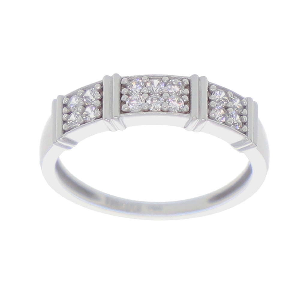 Anillo Oro Blanco y Circones Medio Cintillo AN-13717