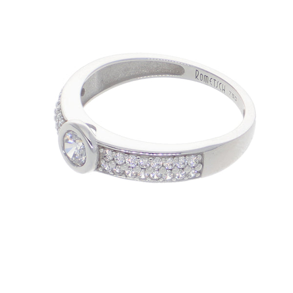Anillo Oro Blanco y Circones Medio Cintillo AN-14418
