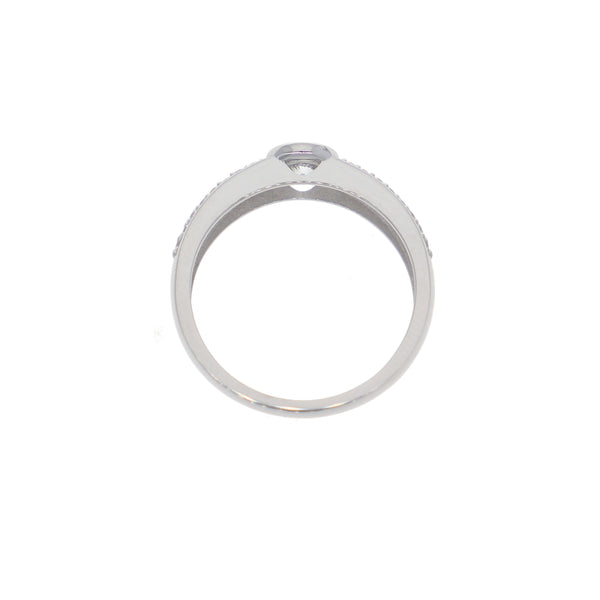 Anillo Oro Blanco y Circones Medio Cintillo AN-14418