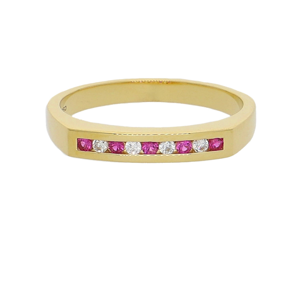 Anillo Oro Amarillo y Circones Medio Cintillo AN-13724