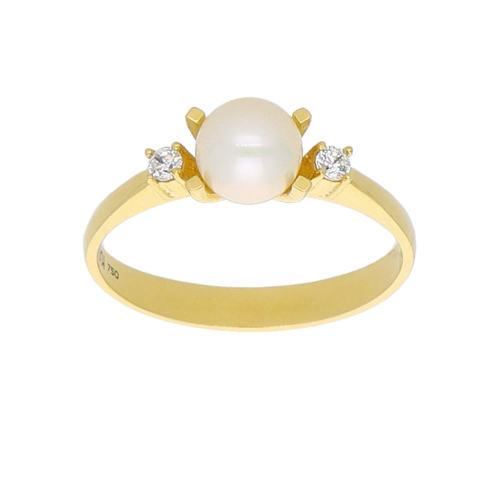 Anillo Oro Amarillo Perla Cultivada y Circones AN-13731