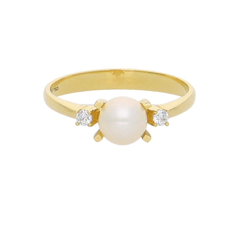Anillo Oro Amarillo Perla Cultivada y Circones AN-13731