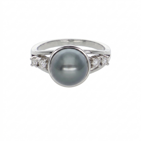 Anillo Platino Perla Cultivada Gris y Brillantes AN5784