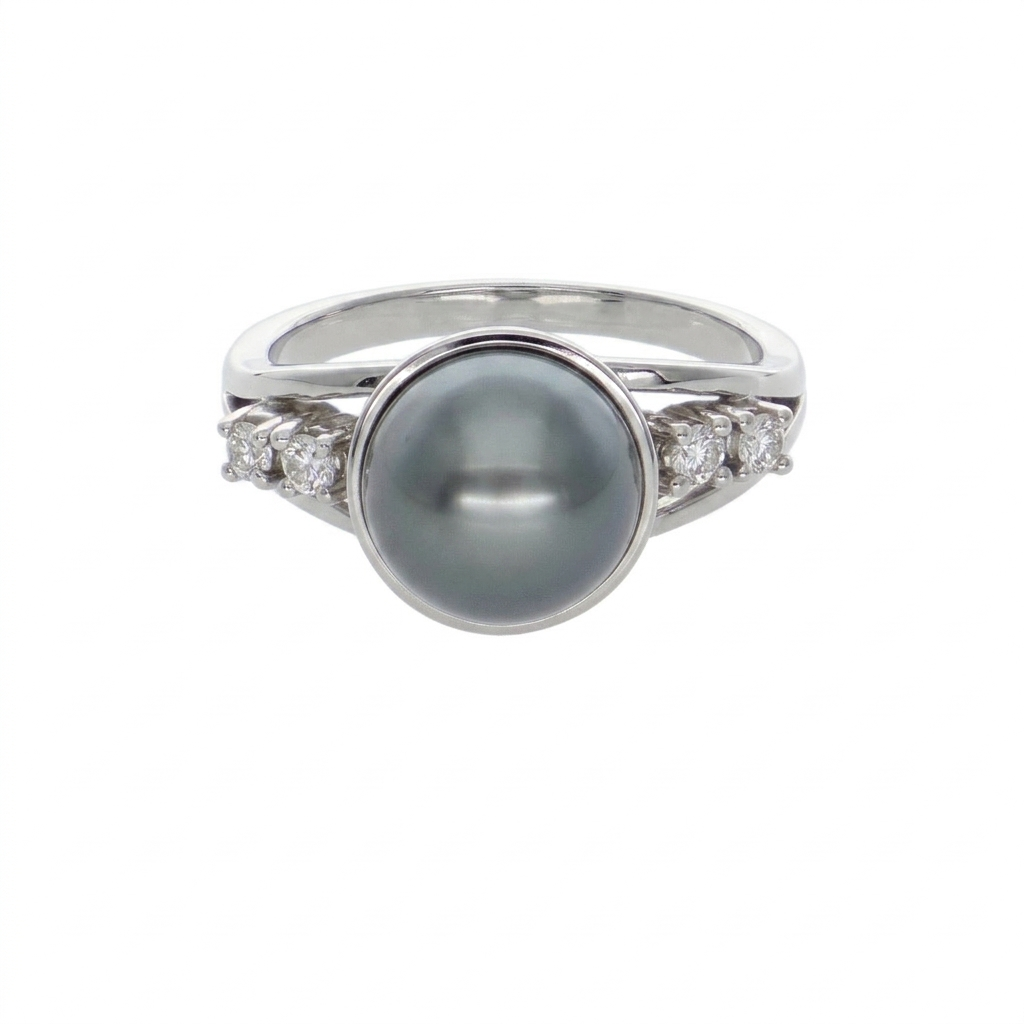 Anillo Platino Perla Cultivada Gris y Brillantes AN5784